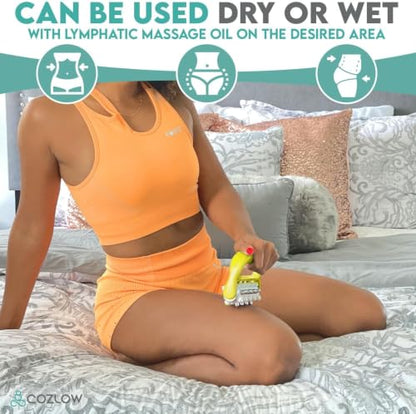 MyoRelease Lymphatic Drainage Massager - Yellow - Handheld Massage Roller | Cozlow - fascia release massage tool for shoulder, neck, belly, thigh, leg, back, glutes - helps reduce cellulite appearance - color: Yellow