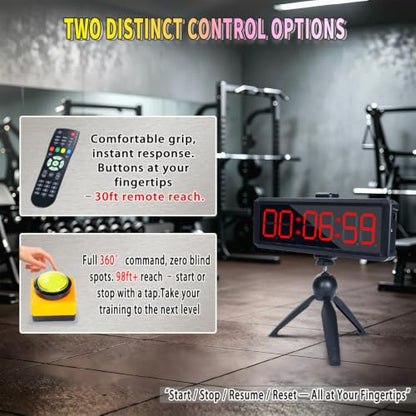 Gym Timer 1.5 Inch Large LED Display with 360° Start/Stop Button, Stopwatch and Interval Timer for Home Gym, Obstacle Course, HIIT Workouts - size: 1.5inch