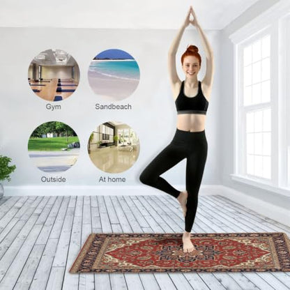 Kigai Travel Yoga Mat 71" x 24" Non Slip Natural Rubber Foldable Exercise Mat Ultra Thin 1.5mm Lightweight for Fitness, Pilates & Home Workout, Persian Design