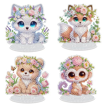 Eiflow 4PCS Diamond Art Tabletop Kit for Adults, DIY Desktop Diamond Art Painting with Stand, Acrylic Stand Up Gem Painting Board Kit (Animals) - color: Animals