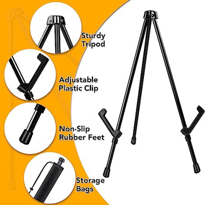 AROIC 6 Pack 14'' Tabletop Easels, Black Steel Table Top Easels for Display | Adjustable Portable Table Top Easel for Paintings, Signs, Posters,Frame Pictures(with 6 Bags) - style: 6P