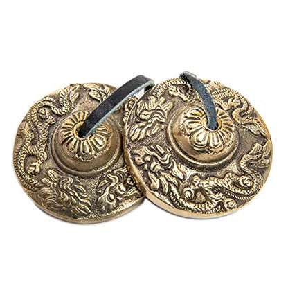 Tingsha Cymbals Bells - Easy To Play - Meditation Mindfulness Chime For Chakra Healing Sound Bath Dharma Gifts Handcrafted Tibetan By Himalayan Bazaar (Dragon Embossed) - color: Dragon
