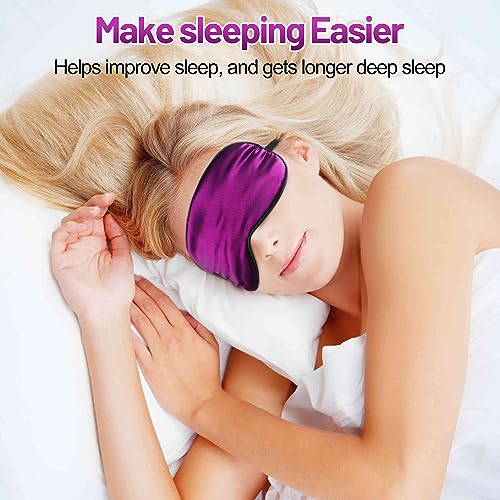 Silk Sleep Mask, Blackout Eye Mask for Sleeping with Adjustable Strap - color: Purple