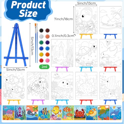 Blosssound 10 Set Pre Printed Canvas Pre Drawn Canvas Painting with Easel Kits 5" x 7" Outline Painting Panels for Beginners, DIY Craft Project, Home Decors(Ocean) - style: Ocean