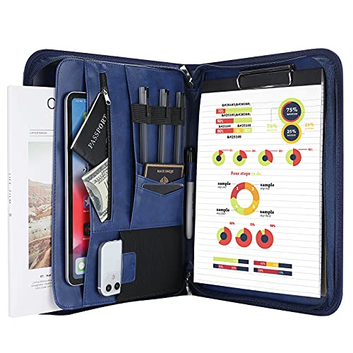 ProCase Portfolio Business Padfolio Folder with Zipper -Navy | Conference Meeting Executive File Legal Document Organizer with Pockets Letter Size A8 Writing Pad Notepad Padfolio - color: Navy