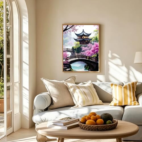 Cherry Blossom Paint by Numbers Kit for Adults with 32 Colors 16x20inch | Cherry Blossom Paint by Number Adult, Japanese Scenery Painting by Numbers for Adults, Expert Level DIY Acrylic Paint Kit - color: Cherry Blossom, size: 16x20inch