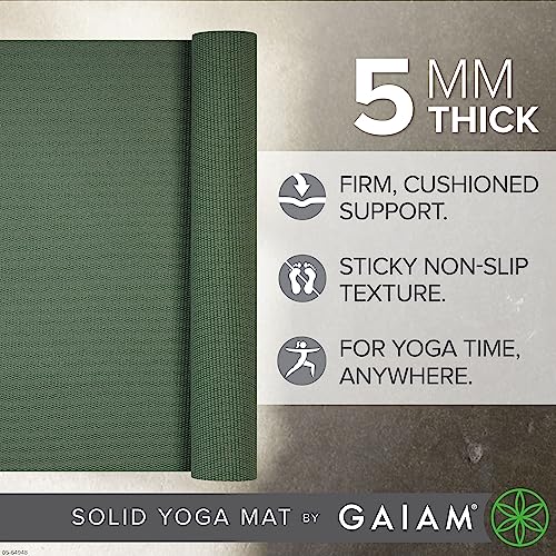 Gaiam Yoga Mat - Premium 5mm Solid Thick Non Slip Exercise & Fitness Mat for All Types of Yoga, Pilates & Floor Workouts (68" x 24" x 5mm) | Premium non-slip mat in solid colors. Cushioned support for yoga, Pilates & floor workouts at home or studio. - co