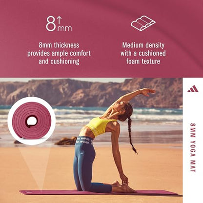 adidas Yoga Mat - Eco Friendly - Non Slip, Durable Textured Surface, 8mm - color: Mystery Ruby