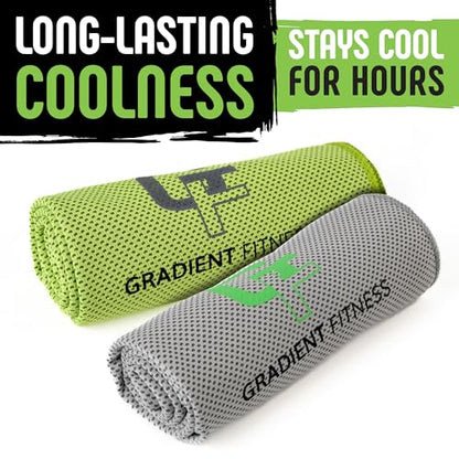Gradient Fitness Cooling Towels (4 Pack) - Breathable Sweat Towel, Cooling Towel for Neck & Face - Neck Cooler for Quick Cool Down for Gym, Running, Golf, Yoga, Camping & Sports (Green|Grey, 4)