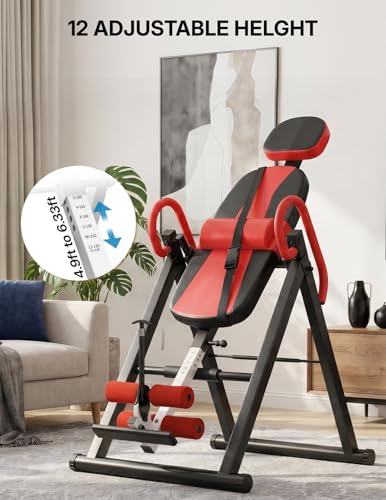 YOLEO Gravity Inversion Table for Back Pain Relief 2026 New Inversion Table | w/Lumbar Support, Easy to Assemble, Back Stretcher Machine 300 lbs - color: Red02