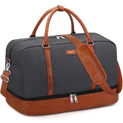 IBFUN Weekender Bags for Women, 21" Travel Duffle Bag with Shoe Compartment - color: D2-Polka Dot