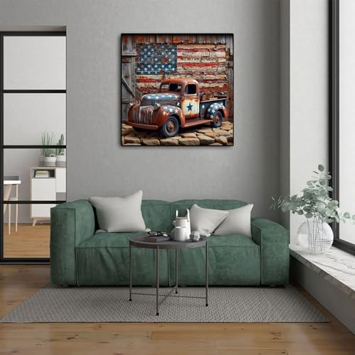 CHWGLFGG 5D Truck Diamond Art Kits for Adults Beginners 13.7x13.7inch | American Flag Diamond Painting Kit, DIY Full Round Drill Paint by Diamonds Dot Gem Art for Adult, Home Wall Decor - color: JK452-A