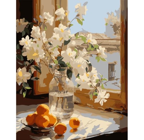 ZRIZQ Flowers Paint by Numbers Kit for Adults Beginner,16x20 | Full set with wooden brushes,rolled canvas,rich paints.Calming activity.Beginner friendly.Just open and paint. - color: 16"X20"Rolled Canvas(Frameless)-Flowers 5