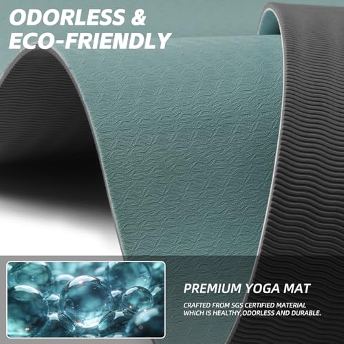 PAIDU Extra Long Wide Yoga Mat, （10mm） Thick Non-Slip Exercise Mat 76"x33" - color: Dark green + Black
