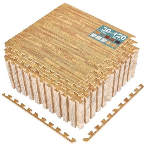 Sorbus Interlocking Wood Grain Foam Floor Tiles (30 Pack, Light) - color: Wood Grain - Light, size: 30 Pack