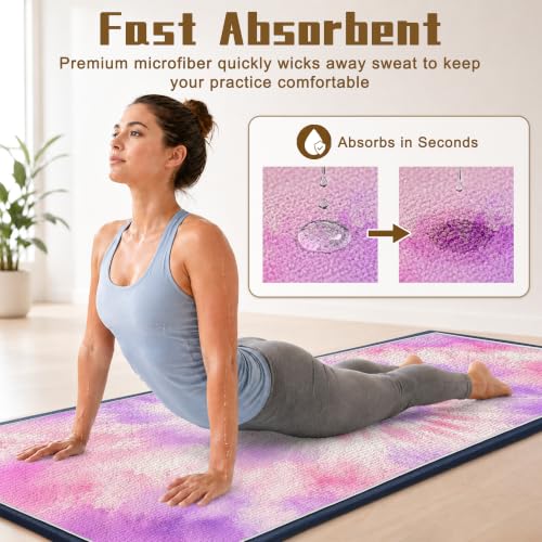 Yoga Mat Towel Non Slip Ultra-Absorbent Hot Yoga Towel, Super Stylish Printed Sweat Hot Yoga Towel, Ideal for Home, Workouts, Pilates, Yoga, 72 x 27in, Purple & Pink Tie Dye - color: Purple & Pink Tie Dye