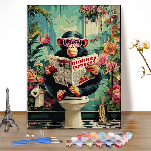 EOBROMD Paint by Numbers Kits for Adults Landscape Monkey, DIY Acrylic Paint by Number on Canvas, Painting Kits Adults Oil by Numbers for Home Decor 16x20inch(Without Frame) - color: 05-Monkey