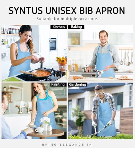 Syntus Apron for Men Women, Adjustable Cooking Kitchen Apron with 2 Pockets | Machine Washable, Firm Stitching, Stain Resistance, Long Tie Straps, 2 Pockets, Versatility, Unisex Use, Gift, BBQ - color: Blue Light, style: 2 Polyester