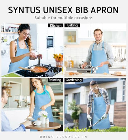 Syntus Apron for Men Women, Adjustable Cooking Kitchen Apron with 2 Pockets | Machine Washable, Firm Stitching, Stain Resistance, Long Tie Straps, 2 Pockets, Versatility, Unisex Use, Gift, BBQ - color: Blue Light, style: 2 Polyester