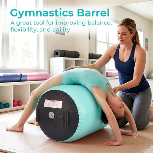 Gymnastics Air Barrel with Pump, Inflatable Back Handspring Trainer - color: Green+Carbon Fiber, size: 3.3'L x 2'D