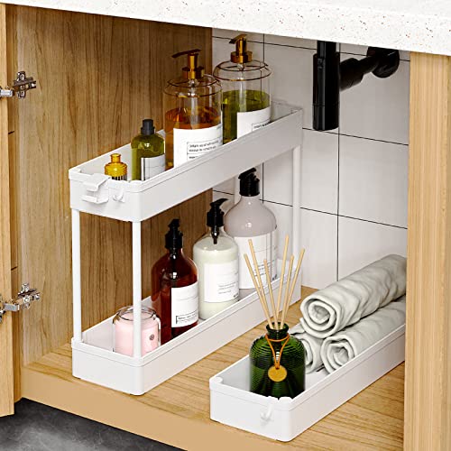 SPACEKEEPER Slim Rolling Storage Cart, 3 Tier Bathroom Cart Organizer,White | Narrow Rolling Cart with Wheels for Kitchen Office Bathroom Laundry Room,Mobile Utility Cart for Craft Art Makeup Nail Polish - color: White