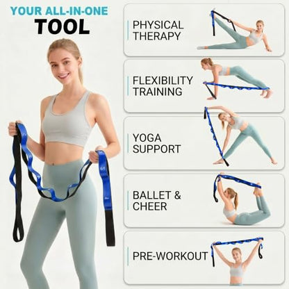 Acozycoo Stretching Strap with Loops for Physical Therapy,Knee,Calf,Back - color: Dark Blue, size: Length: 86 Inch, Width: 1.5 Inch