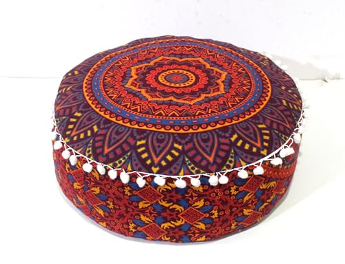 INDIAN CRAFT CASTLE ICC Floor Pillows & Cushion Covers Decorative Hippie Mandala Pouf Pillow Covers Seating Meditation Cushion Cover Large Boho Ottoman Case Pillowcase Couch New Orange, 16" Round - color: New Orange, size: 16"D x 16"W x 5"H