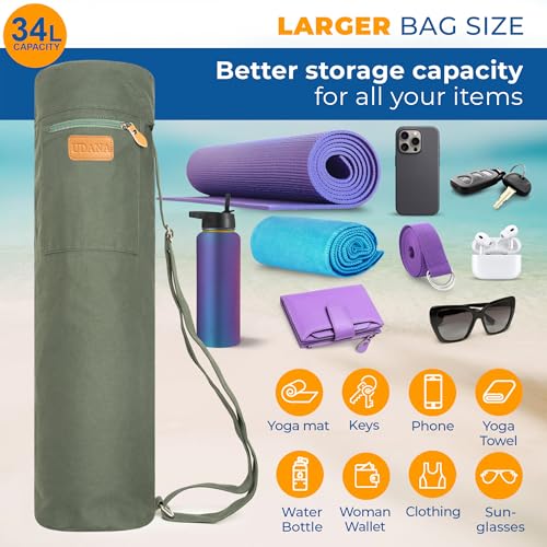 UDANA Canvas Yoga Mat Bag for Women & Men, Full-Zip Carrier with 3 Pockets & Adjustable Strap, Stylish Gym & Pilates Bag – Available in Multiple Sizes