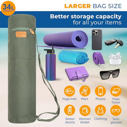 UDANA Canvas Yoga Mat Bag for Women & Men, Full-Zip Carrier with 3 Pockets & Adjustable Strap, Stylish Gym & Pilates Bag – Available in Multiple Sizes
