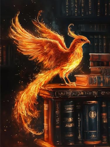 GOUOYANA Phoenix Diamond Art Kits for Adults, Full Drill Book Phoenix Diamond Painting Kits for Beginners, DIY Full Rhinestone 5D Diamond dots (Gemstone Craft), Home Wall Decoration (12x16 inch) - color: DP02805