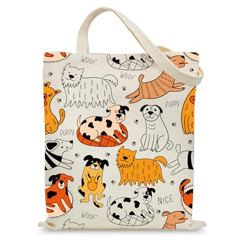 Aesthetic Canvas Tote Bag for Women with Inner Pocket - color: Dog-2
