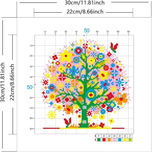 Zhenqing Green Tree of Life Stamped Cross Stitch Kit, 11CT Printed Peace Tree with Bees Pattern, 11.8 x 11.8 Inch DIY Embroidery Kit - color: Green Peace Tree