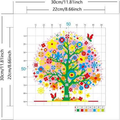 Zhenqing Green Tree of Life Stamped Cross Stitch Kit, 11CT Printed Peace Tree with Bees Pattern, 11.8 x 11.8 Inch DIY Embroidery Kit - color: Green Peace Tree
