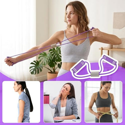Asnomy Band Set – 8-Tubes Pedal Resistance Band with Handle, Ankle Resistance Band with Figure 8 Resistance Band for Strength Exercises, Training for Stretching The Abdomen,Waist,Arms and Legs - color: Purple
