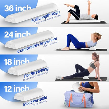 Yes4All Medium Firm Half Foam Rollers for Post-Workout Relaxation, 12/18/24/36 inch PE Foam Roll for Back Massage & Yoga Exercise - color: White, style: 18-inch