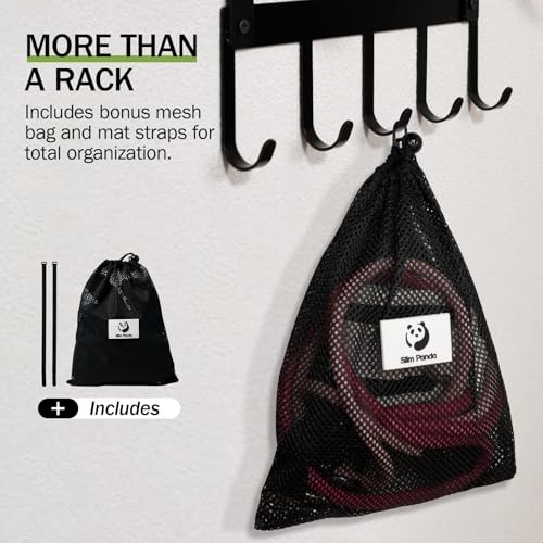 Slim Panda Yoga Mat Holder Wall Mount with Mesh Bag
