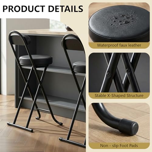 Folding Bar Stool,24" Portable High Counter Foldable Stool Chair - color: Black