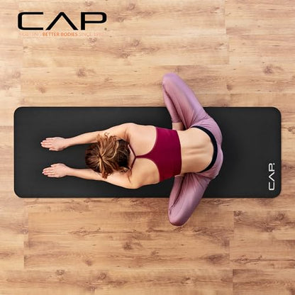 CAP Barbell 1-Inch High Density Exercise Yoga Mat with Strap | Multiple Colors - color: Black