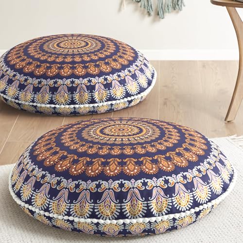 Codi Floor Pillows 2 Pack, Large Meditation Cushions for Adults, 32-inch | Oversized Round Seating for Yoga, Supportive Shredded Memory Foam Filling, Removable Machine Washable Boho Cover, Yellow - color: Round | Yellow, size: 2 Count (Pack of 1)