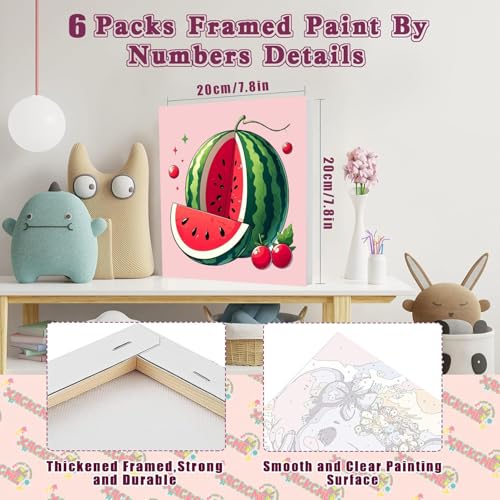 SYDYLH 6 Pack Framed Paint by Numbers Kit for Kids,Easy Acrylic Paint by Numbers Kits on Canvas,Fruit Oil Painting Paint by Number for Adults Beginners for Home Wall Decor (8x8inch) - color: Fruit Paint By Numbers with Framed 6-pack, size: 8''x8''-with Fr