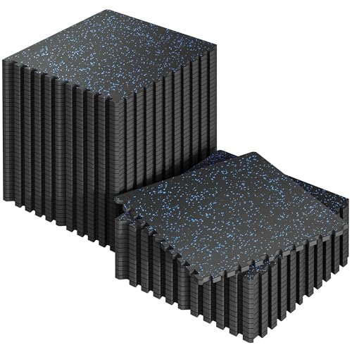 SUPERJARE 0.56'' Thick 192 Sq Ft Rubber Top Gym Flooring for Home Gym | High Density Gym mat with Upgraded Rubber Top, 48 Pcs Interlocking EVA Foam Exercise Equipment mat, Workout Mat, Black/Blue - color: Black/Blue, size: 48 Tiles (192 Sq Ft)