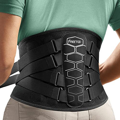 FREETOO Back Brace For Lower Back Pain Relief, Back Support Brace Men Women | 3D Knitted Fabric,Metal Plate,Lumbar Pad, Herniated Disc,Sciatica,Strain,Scoliosis, Work,Heavy Lifting,Driving,Cycling,Gym - size: Large (Waist: 40.5～47.2 Inch)