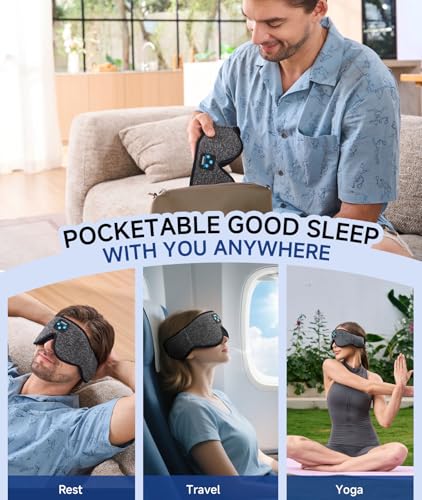 Voerou Sleep Headphones Sleep Mask Bluetooth 5.4 Earphones, Sleeping Headphones Eye Masks for Men Women, 100% Black Out Eye Covers for Sleeping, Relaxation Christmas Tech Gifts for Teen Boys Mom Dad - color: Light Grey