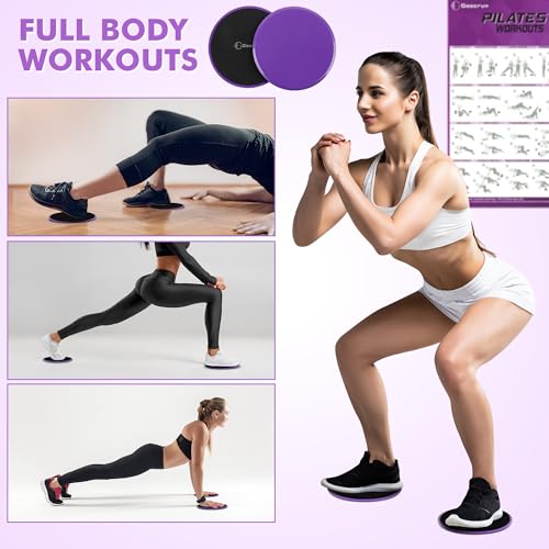 Goocrun Pilates Ring Set Exercise Equipment, with Exercise Resistance Bands Set, Pilates Ball, Sliding Disks. Portable Home Gym - with Fitness Guide Poster - color: Purple, size: Basic-level