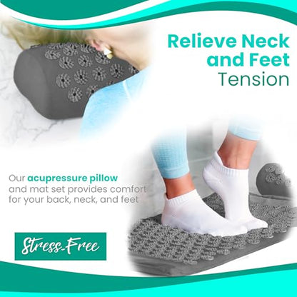 Sivan Acupressure Mat & Pillow Set for Back & Neck (Large, Gray/Gray) - color: Gray/Gray, size: Large