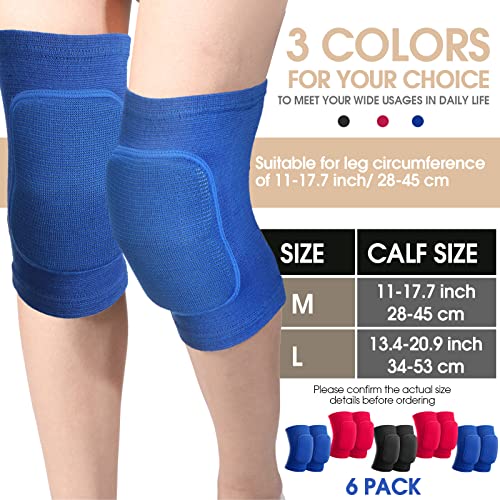 Yunsailing 6 Pairs Volleyball Knee Pads for Women Men, Soft Breathable Volleyball Tactical Knee Pads Workout Protector for Basketball Football Hockey Dance Running(M Size,Blue) - color: Blue, size: M Size