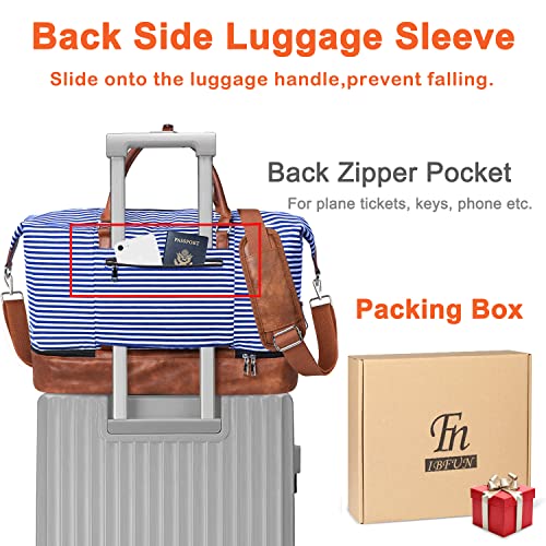 IBFUN Weekender Bags for Women, 21" Travel Duffle Bag with Shoe Compartment - color: A3-Blue Strip