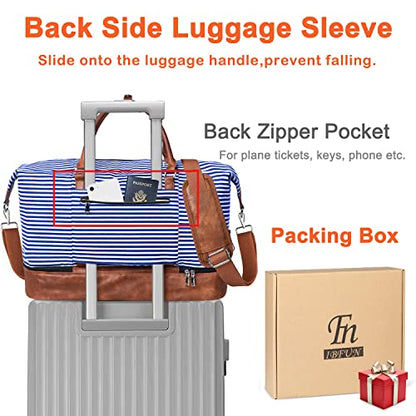 IBFUN Weekender Bags for Women, 21" Travel Duffle Bag with Shoe Compartment - color: A3-Blue Strip