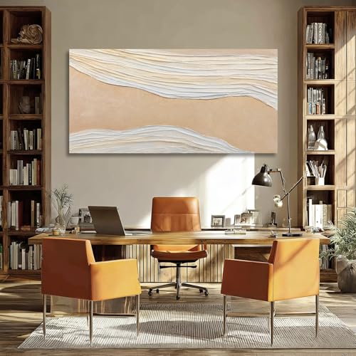 Dolidoteart Beige White Canvas Wall Art, Hand Painted Abstract Oil Painting, Large Neutral Textured Wall Decor for Living Room Bedroom, Horizontal 24x48 Inch - color: Taupe Beige, size: 48"L x 24"W