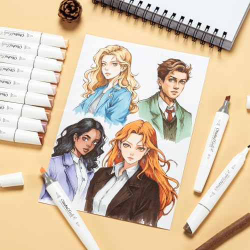 Ohuhu Alcohol Markers 24 Skin Colors Slim Broad& Fine for Portrait Coloring | Dual Tips Alcohol-based Drawing Markers for Artist Beginner Adult Coloring Illustration Sketching Architectural Design, Kaala - color: Skin Tone